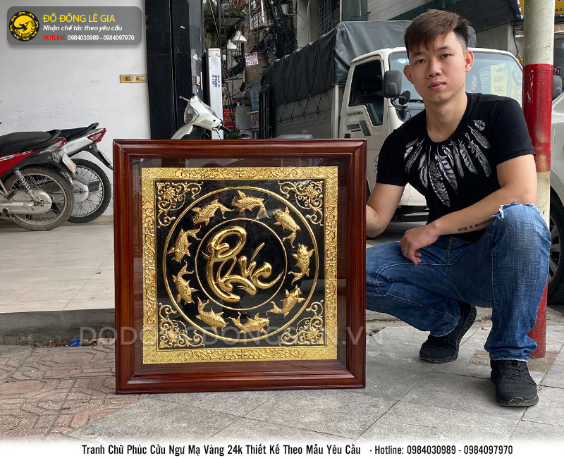 Tranh cửu ngư chữ Phúc bằng đồng theo đặt hàng