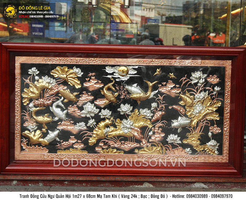 Tranh đồng Cửu ngư quần hội mạ tam khí