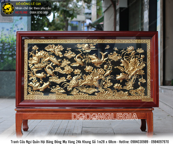 Tranh cửu ngư quần hội mạ vàng 24k KT 1m28x68cm