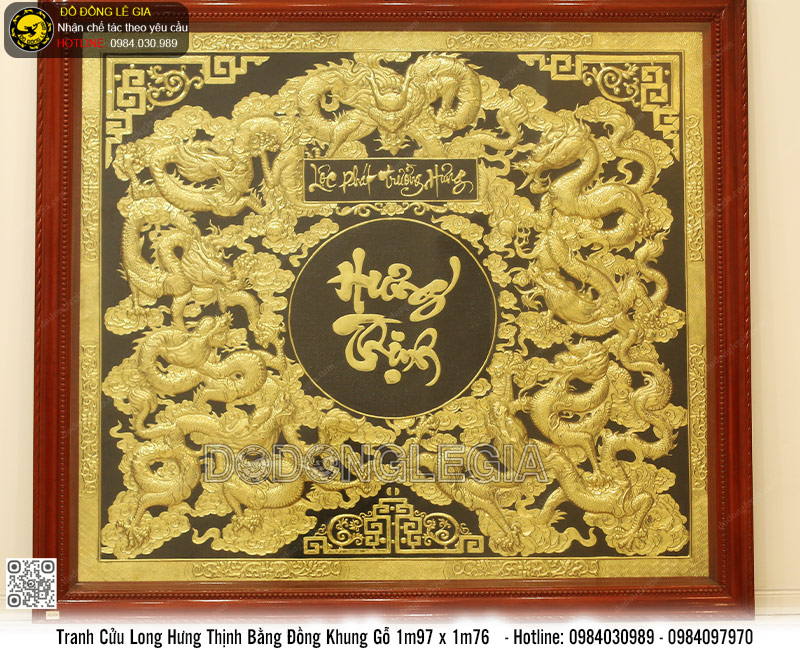 Tranh Cửu Long Hưng Thịnh khung gỗ 1m97 x 1m76