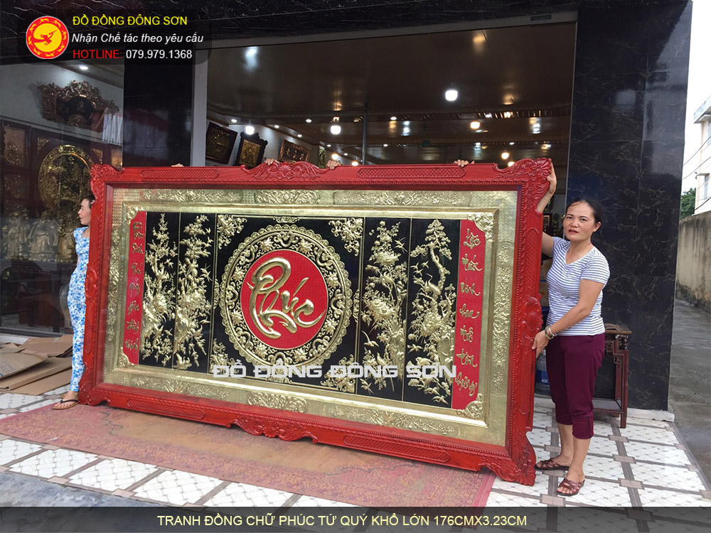 Tranh Tứ Quý Chữ Phúc Bằng Đồng Khổ lớn