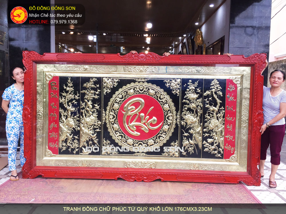 Tranh Tứ Quý Chữ Phúc Bằng Đồng Khổ lớn