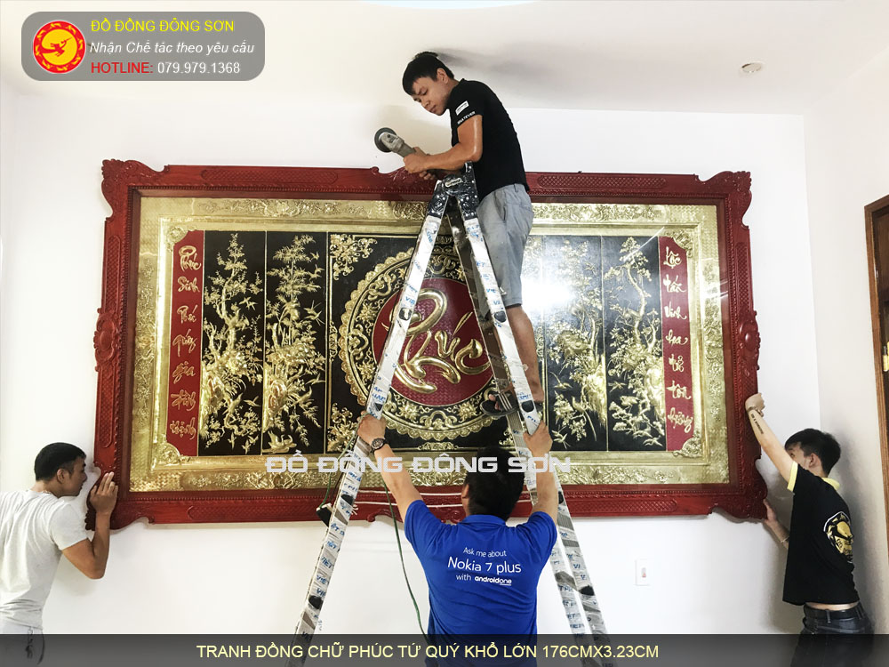 Tranh Tứ Quý Chữ Phúc Bằng Đồng Khổ lớn