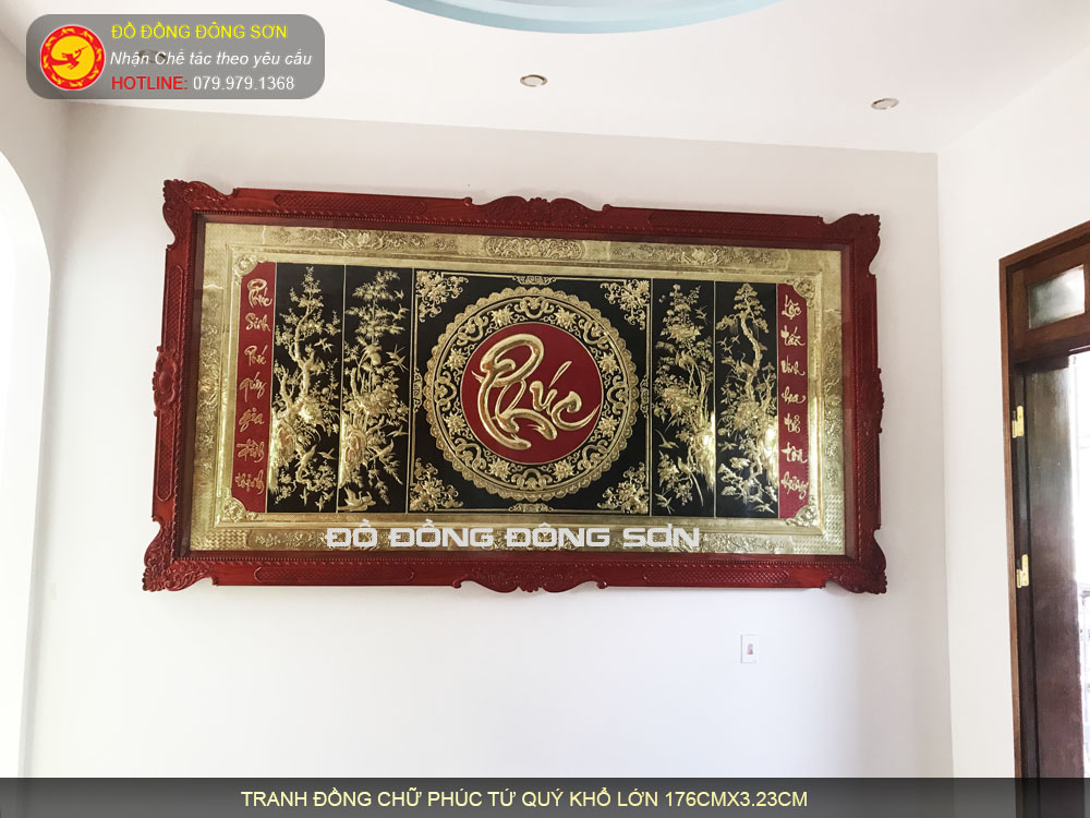 Tranh Tứ Quý Chữ Phúc Bằng Đồng Khổ lớn