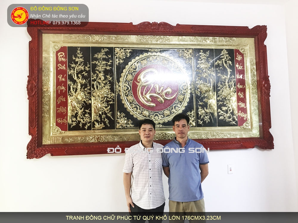 Tranh Tứ Quý Chữ Phúc Bằng Đồng Khổ lớn