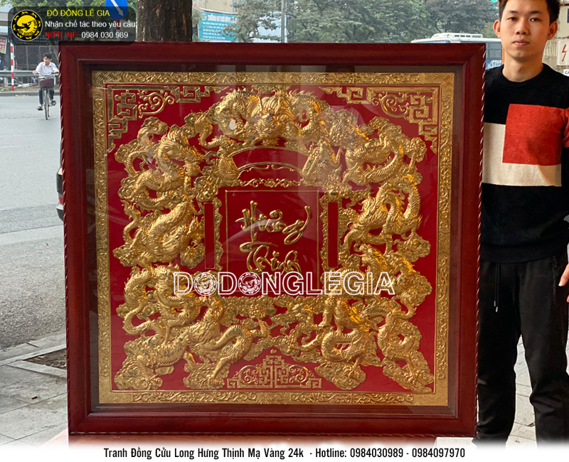 Tranh đồng cửu long hưng thịnh mạ vàng 24k