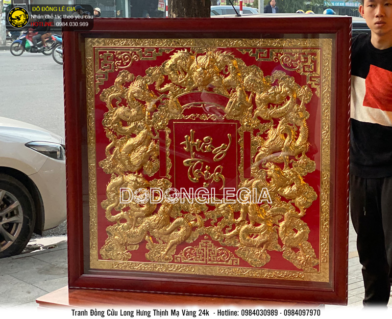 Tranh đồng cửu long hưng thịnh mạ vàng 24k