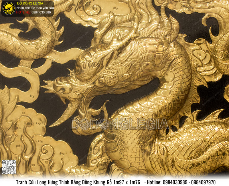 Tranh Cửu Long Hưng Thịnh khung gỗ 1m97 x 1m76