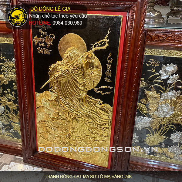 Tranh đồng Đạt ma sư tổ mạ vàng 24k