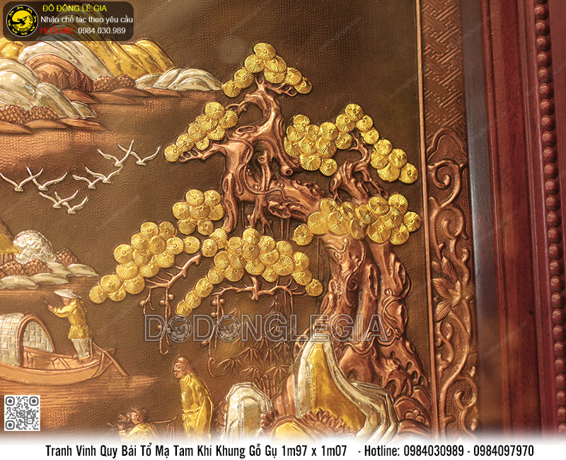 Tranh Vinh Quy Bái Tổ mạ tam khí khung gỗ gụ 1m97 x 1m07