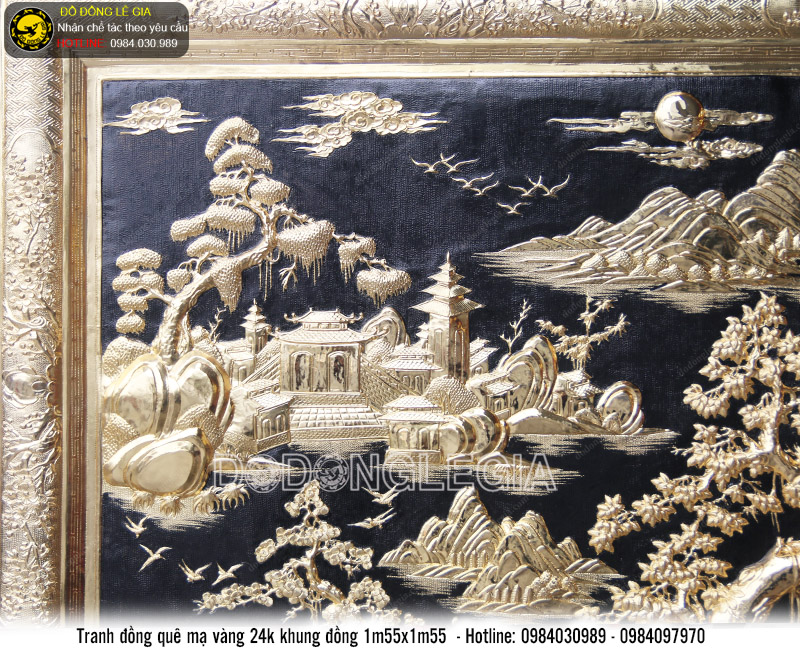 Tranh đồng quê mạ vàng 24k khung đồng 1m55 x 1m55