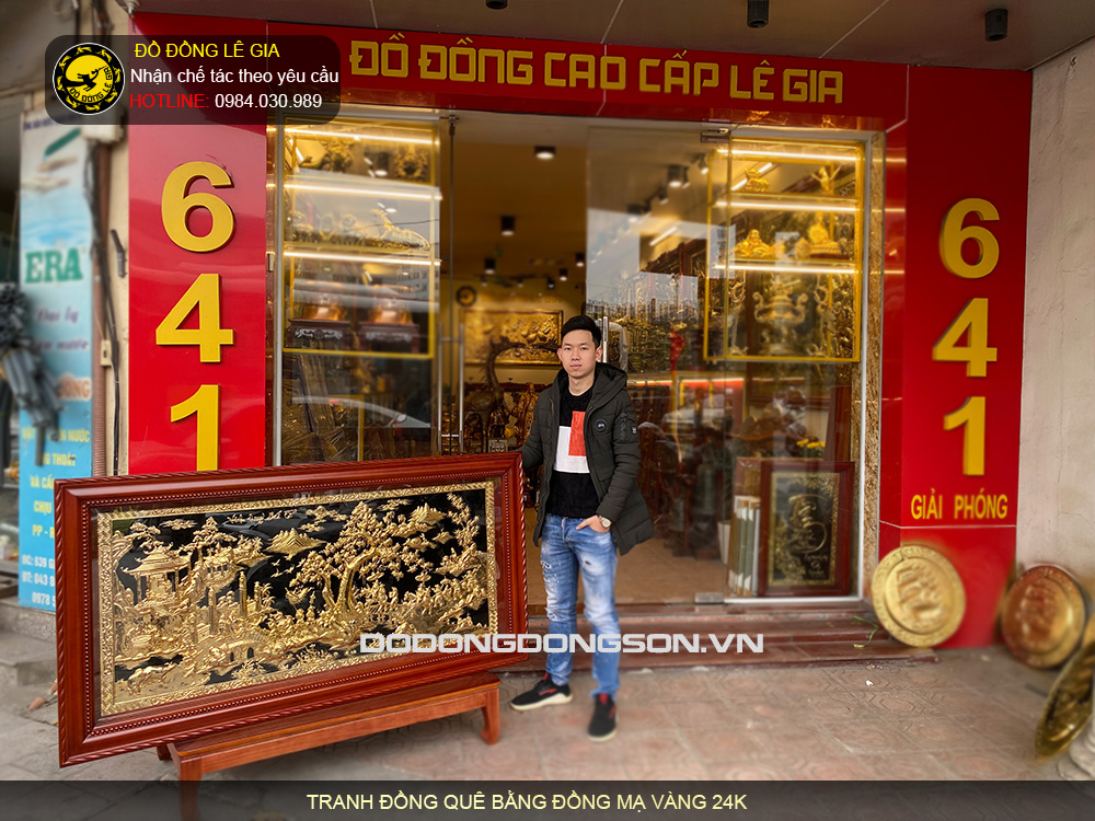 Tranh đồng quê bằng đồng mạ vàng 24k