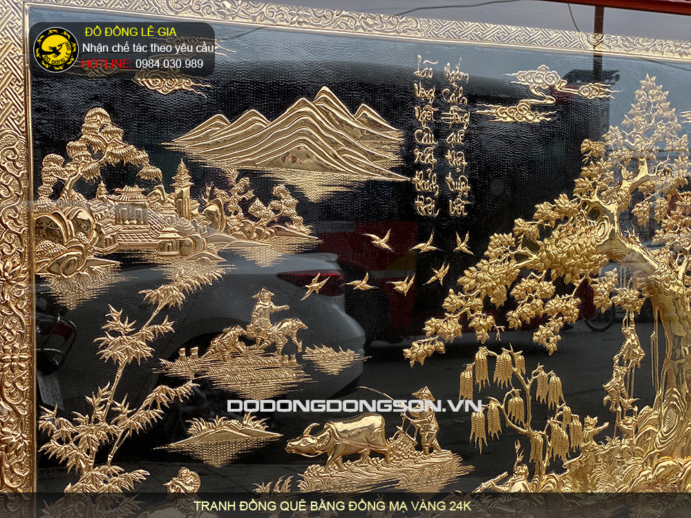 Tranh đồng quê bằng đồng mạ vàng 24k