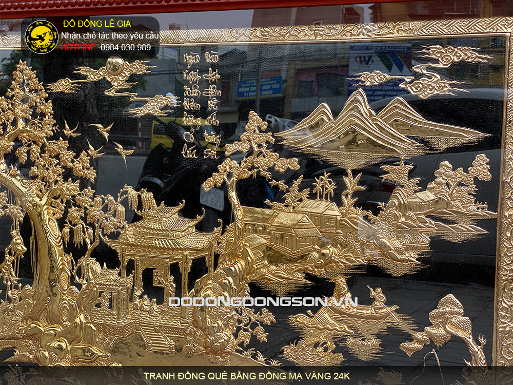 Tranh đồng quê bằng đồng mạ vàng 24k