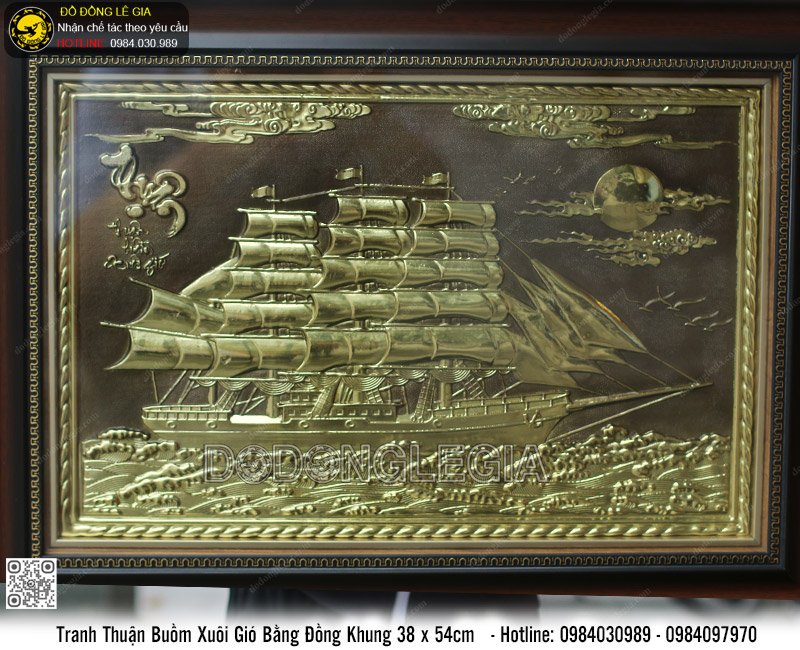 Tranh Thuận Buồm Xuôi Gió Bằng Đồng Khung Gỗ 38 x 54cm