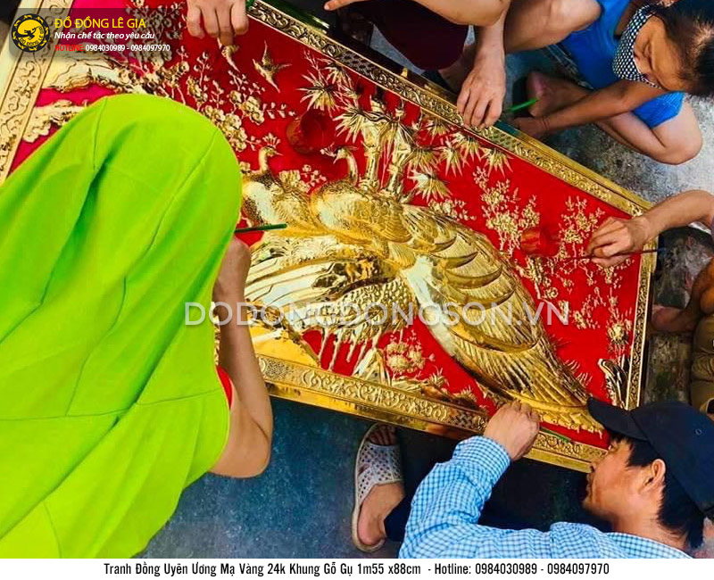 Tranh Uyên Ương mạ vàng 24k