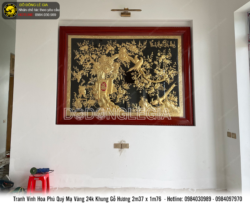 Tranh vinh hoa phú quý mạ vàng 24k KT 2m37x1m76