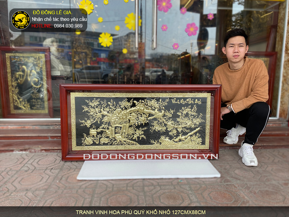 Tranh vinh hoa phú quý bằng đồng khổ nhỏ 127cmx61cm