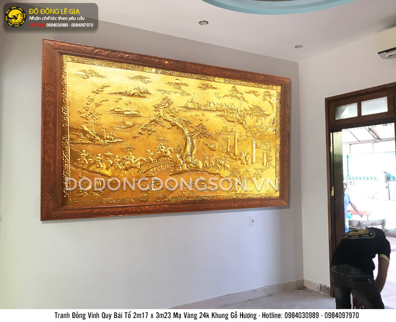 Tranh vinh quy bái tổ phủ vàng 24k