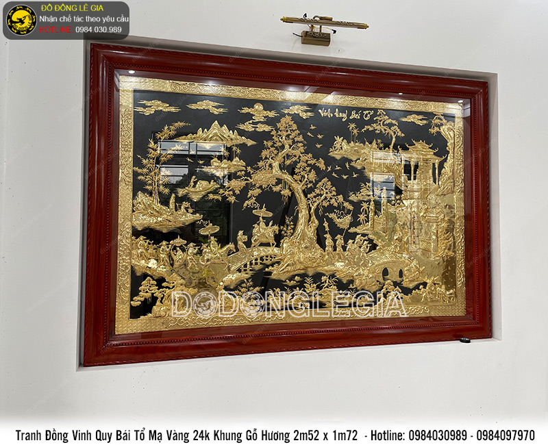Tranh vinh quy bái tổ mạ vàng 24k KT 2m52x1m72