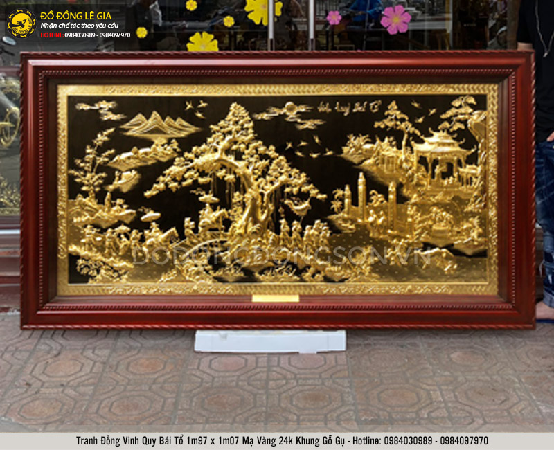 Tranh vinh quy bái tổ mạ vàng 24k nền đen