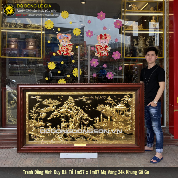 Tranh vinh quy bái tổ mạ vàng 24k nền đen