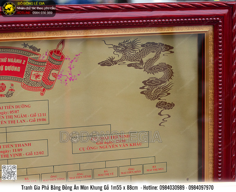 Tranh Gia Phả Bằng Đồng Ăn Mòn Khung Gỗ 1m55 x 88cm Thiết Kế Theo Yêu Cầu