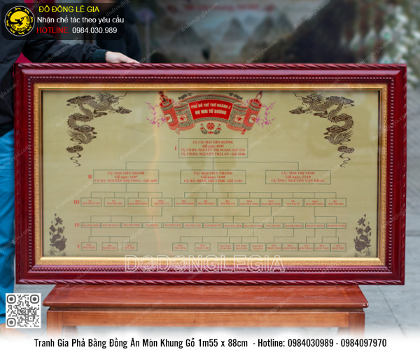 Tranh Gia Phả Bằng Đồng Ăn Mòn Khung Gỗ 1m55 x 88cm Thiết Kế Theo Yêu Cầu