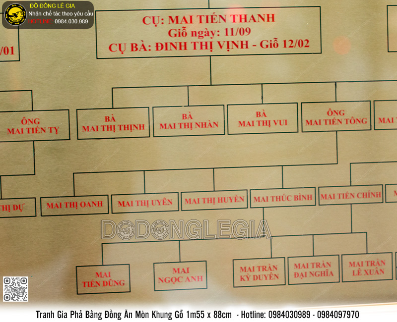 Tranh Gia Phả Bằng Đồng Ăn Mòn Khung Gỗ 1m55 x 88cm Thiết Kế Theo Yêu Cầu