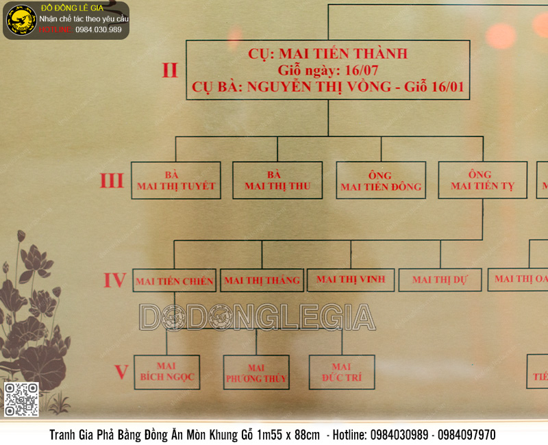 Tranh Gia Phả Bằng Đồng Ăn Mòn Khung Gỗ 1m55 x 88cm Thiết Kế Theo Yêu Cầu
