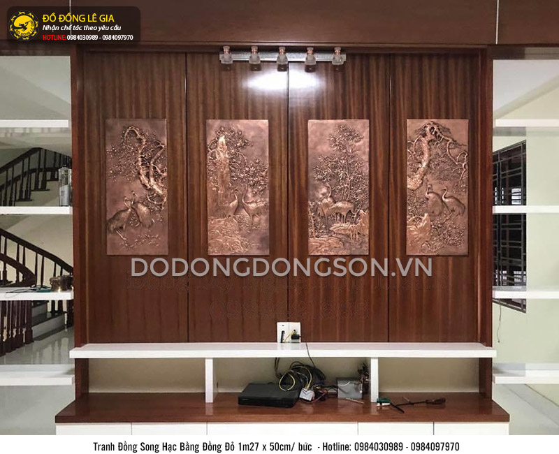 Bộ tranh Song hạc bằng đồng đỏ