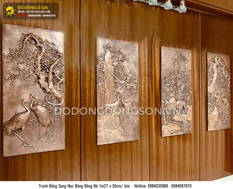 Bộ tranh Song hạc bằng đồng đỏ