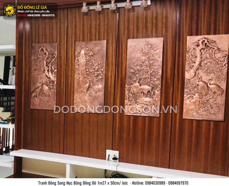 Bộ tranh Song hạc bằng đồng đỏ