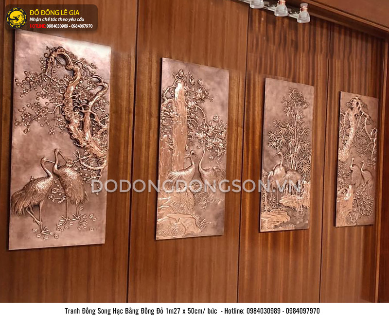 Bộ tranh Song hạc bằng đồng đỏ