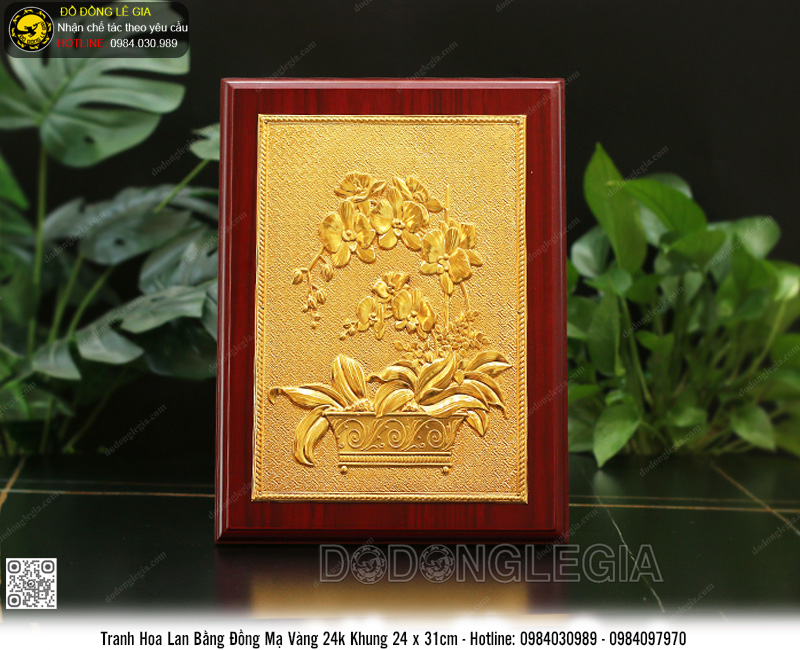 Tranh Hoa Lan Bằng Đồng Mạ Vàng 24k Khung 24 x 31cm