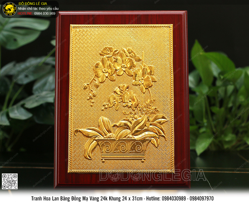 Tranh Hoa Lan Bằng Đồng Mạ Vàng 24k Khung 24 x 31cm