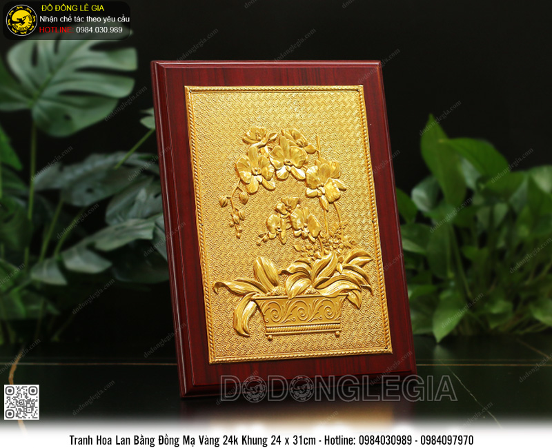 Tranh Hoa Lan Bằng Đồng Mạ Vàng 24k Khung 24 x 31cm