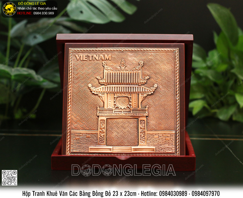 Hộp Tranh Khuê Văn Các Bằng Đồng Đỏ 23 x 23cm