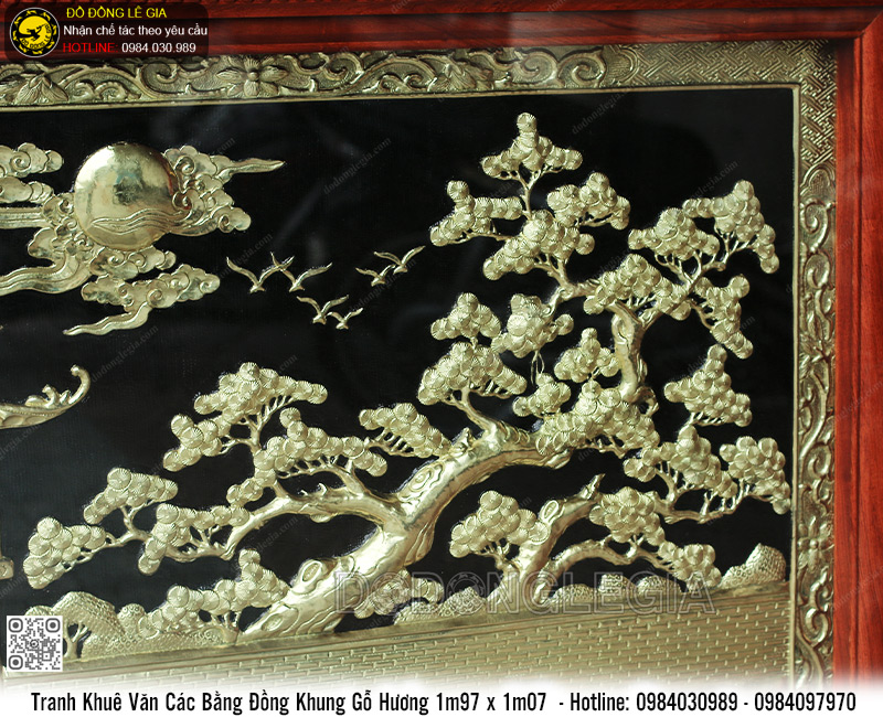 Tranh Khuê Văn Các Bằng Đồng Khung Gỗ Hương 1m97 x 1m07