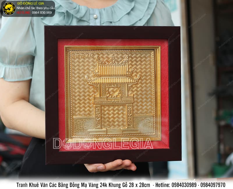 Tranh Khuê Văn Các mạ vàng 24k 28x28cm