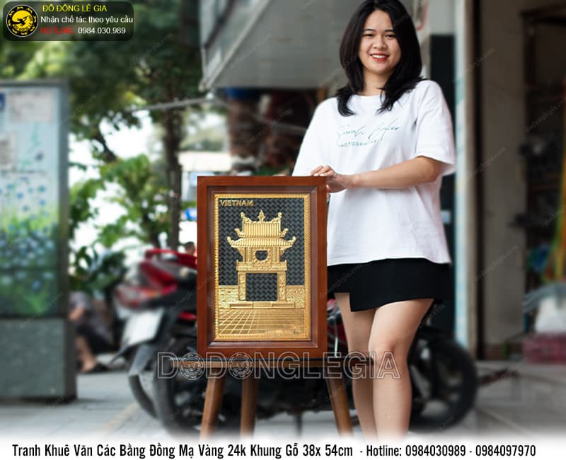 Tranh Khuê Văn Các mạ vàng 24k khung gỗ 38x54cm