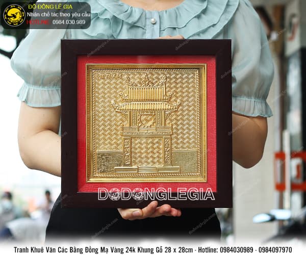 Tranh Khuê Văn Các mạ vàng 24k 28x28cm