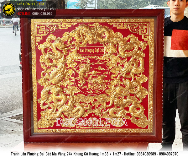 Tranh đồng Lân Phượng Đại Cát mạ vàng 24k chế tác theo yêu cầu