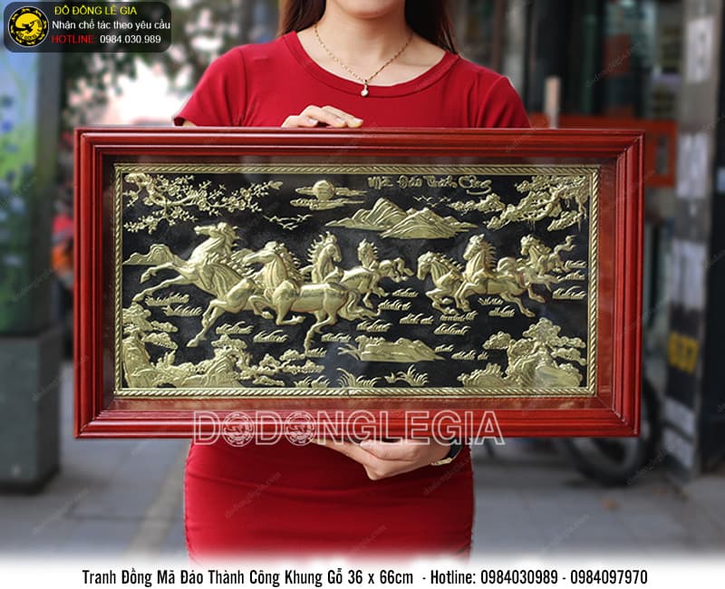 Tranh mã đáo thành công bằng đồng 36cm x 66cm