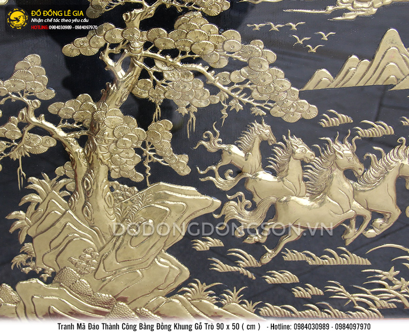 Tranh bát mã bằng đồng 90x50 cm