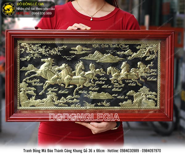 Tranh mã đáo thành công bằng đồng 36cm x 66cm