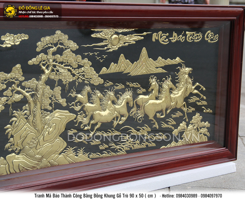 Tranh bát mã bằng đồng 90x50 cm