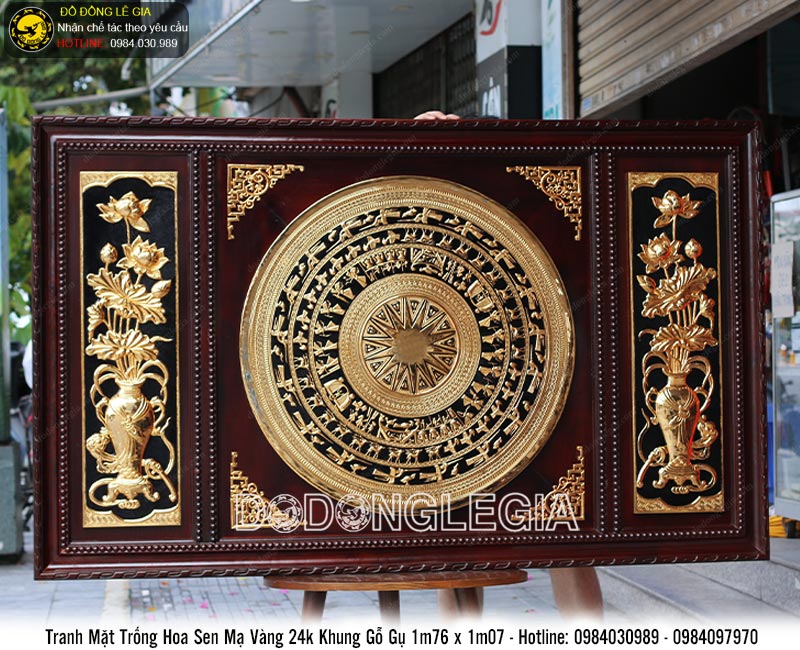 Khung tranh mặt trống đồng mạ vàng 176x107cm