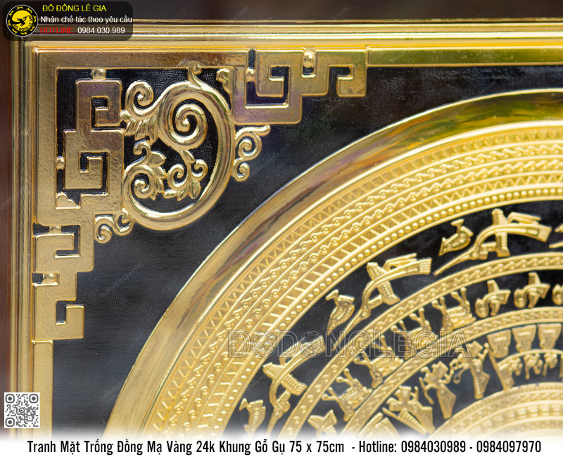 Tranh Mặt Trống Đồng Mạ Vàng 24k 