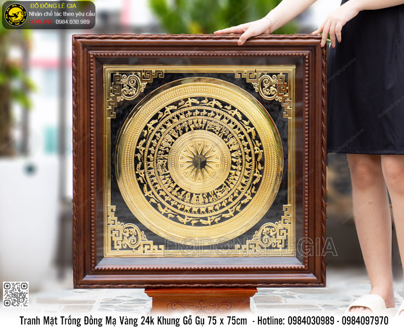 Tranh Mặt Trống Đồng Mạ Vàng 24k 